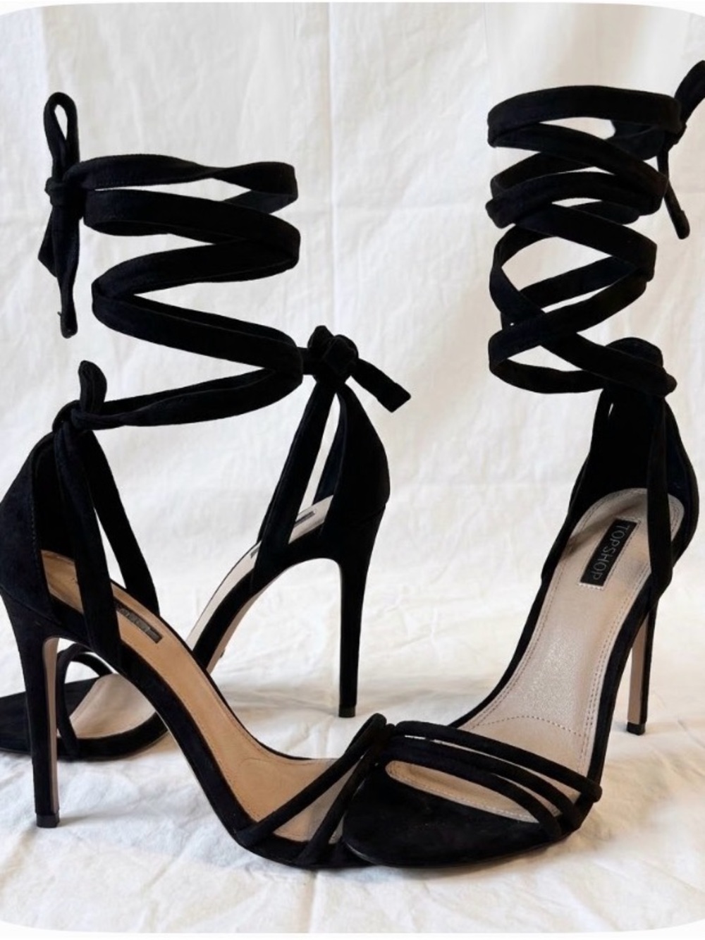 Topshop Black Suede Lace-Up Stiletto Sandals size 8.5 (or UK 6 / EU39)